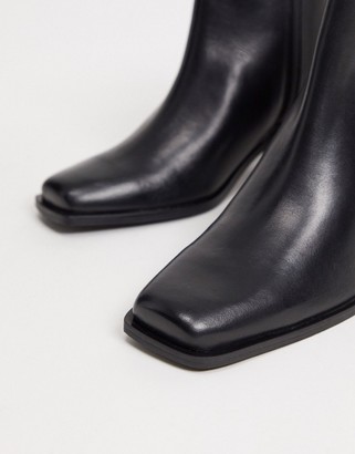 ASOS DESIGN Refresh leather square toe heeled boots in black