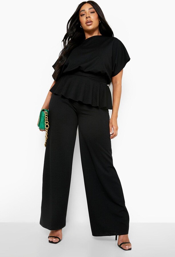 boohoo Plus Peplum Top And Wide Leg Pants Two-Piece - ShopStyle