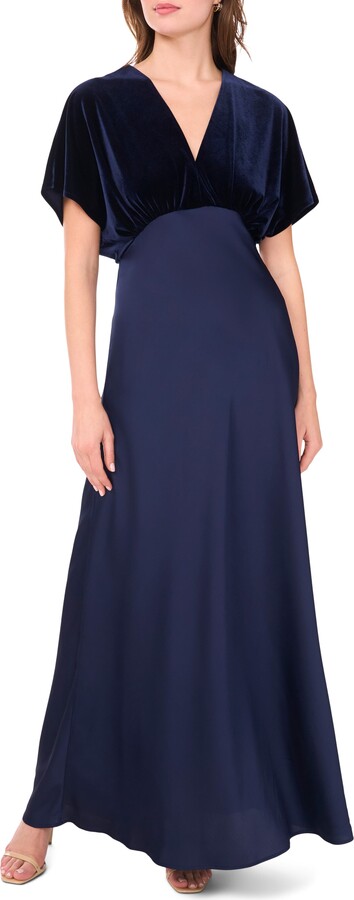 CeCe Dolman Sleeve Velvet & Satin Dress