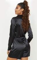 Thumbnail for your product : PrettyLittleThing Tall Black Satin Ruched Waist Playsuit