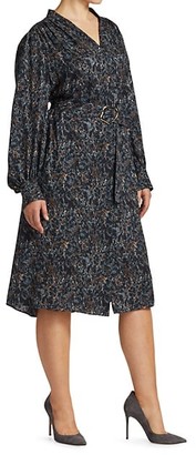 Lafayette 148 New York, Plus Size Clementine Belted Long-Sleeve Silk Dress