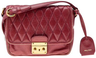Miu Miu Red Glazed Leather Matelassé Crossbody Wallet Purse Bag