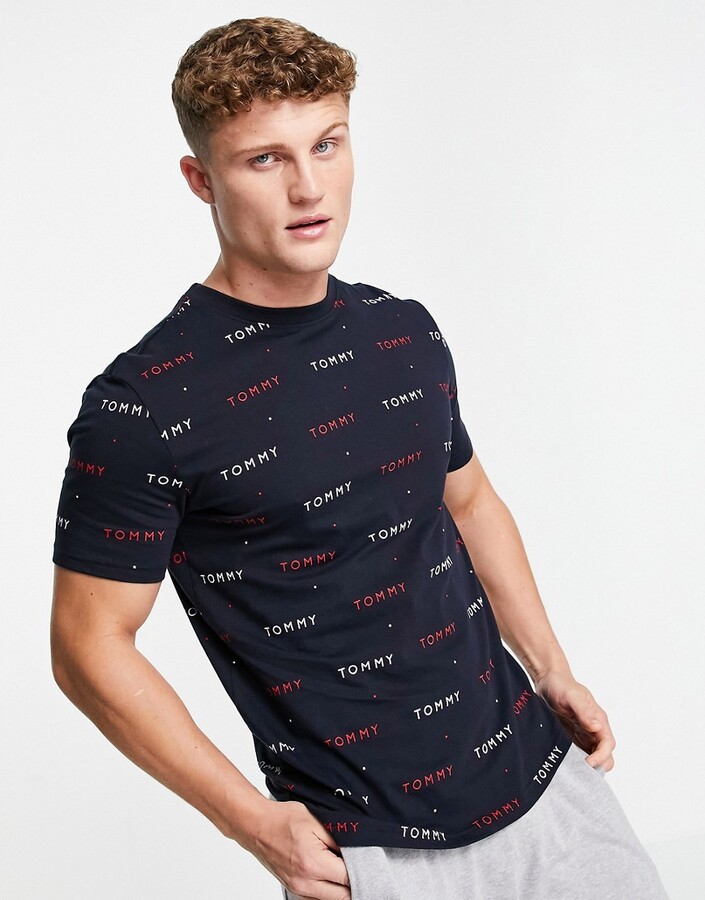 Tommy Hilfiger lounge t-shirt with all over logo in navy - ShopStyle