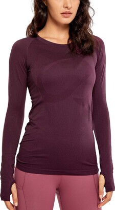 CRZ YOGA Women's Active Long Sleeve Sports Running Tee Top Seamless Leisure  T-Shirt Navy M (UK 12) - ShopStyle