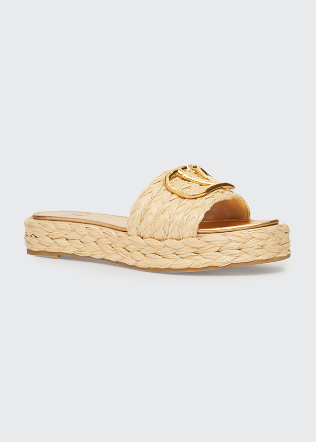 rockstud flair raffia flat slide sandal