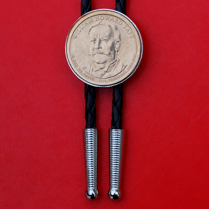 2013 Presidential Dollar Bu Coin Simple Slide 36" Black Leatherette Cord Silver Bolo Tie New - William Howard Taft(1909-1913 Years Served
