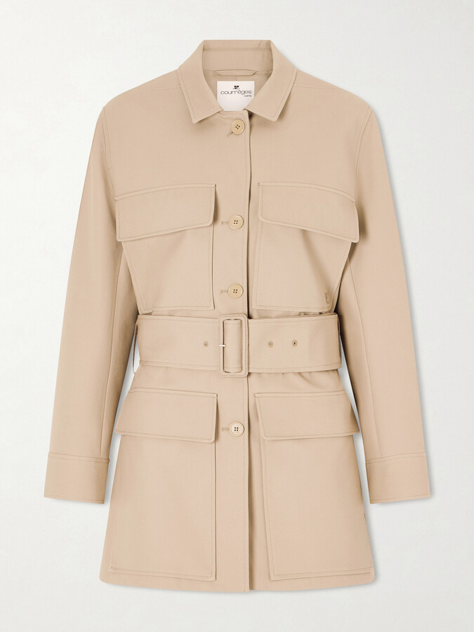 Courreges Belted Cotton-gabardine Coat - Neutrals