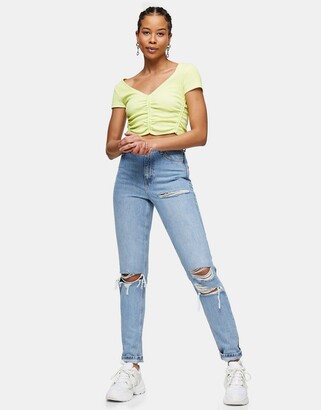 Topshop Tall ripped Mom jeans in bleach wash - ShopStyle