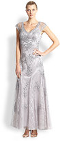 Thumbnail for your product : Sue Wong Embroidered Cap-Sleeve Gown