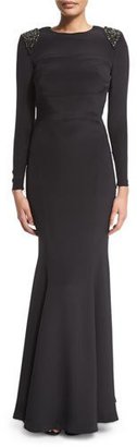 Rachel Gilbert Starla Embellished-Shoulder Gown, Black