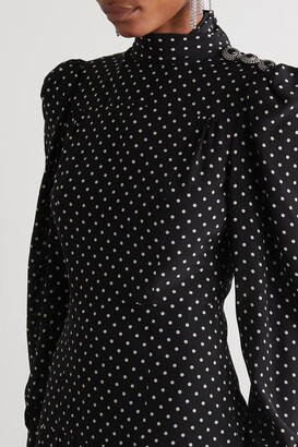 ALESSANDRA RICH Button-embellished pleated polka-dot silk midi dress
