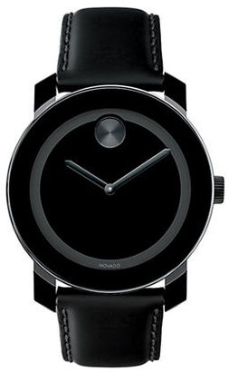 Movado Bold Mens Black and Leather Large Watch