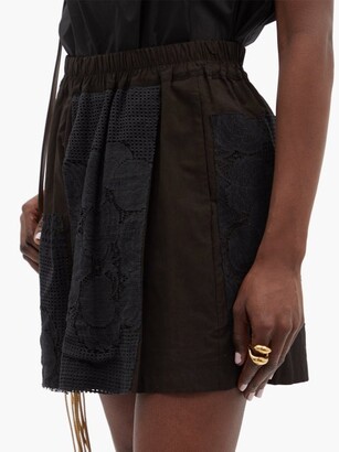 By Walid Narmin Lace-panel Upcycled-cotton Shorts - Black