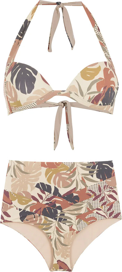 Palm Leaf Print High-Rise Bikini