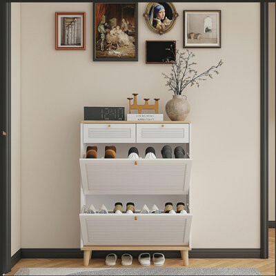 Latitude Run Freestanding Shoe cabinet with 2 flip-up doors and 2 drawers