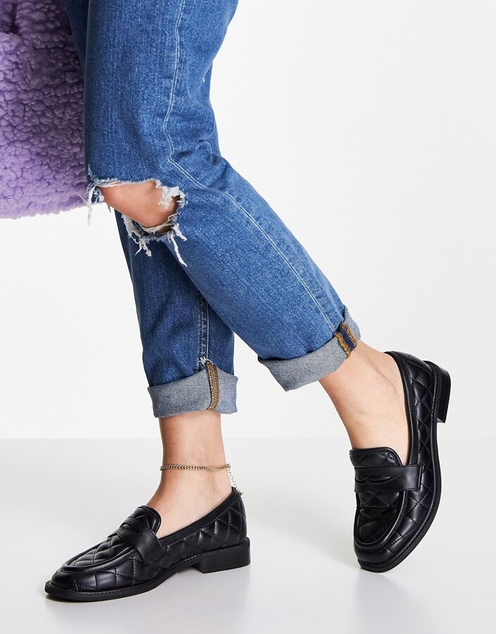 ASOS DESIGN Mighty quilted padded flat loafers in black - ShopStyle