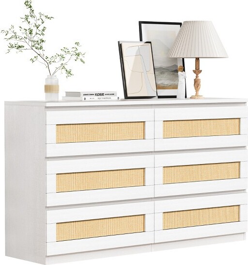 CuisinSmart 6DrawerDoubleDresserforBedroomWideChestofDrawers&BohoDresserWoodenStorageOrganizerforClosetLivingRoomEntryway