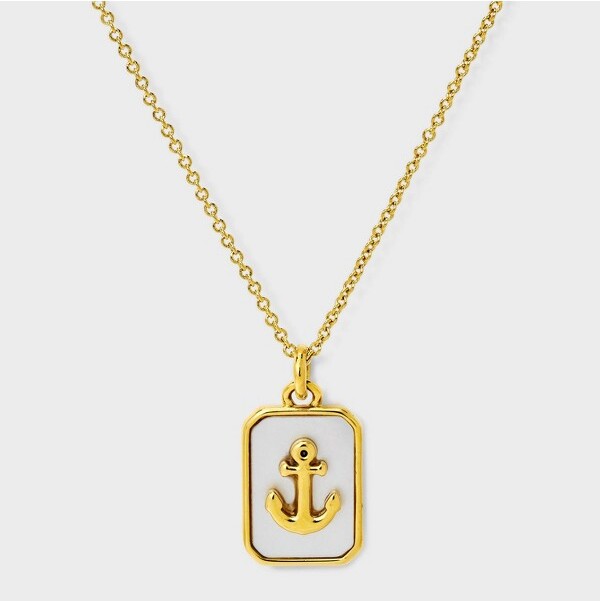 TinyTags14KGoldIonPlatedMotherofPearlInlayAnchorPendantNecklace-Gold