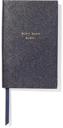Smythson Panama Blah Blah Blah Textured-leather Notebook - Navy