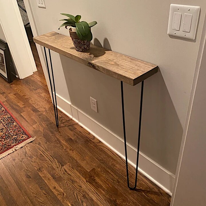 Narrow Entryway Table, 28" Long Rustic Wood Hairpin Leg Console, Console, Mid Century Modern Side Radiator Cover