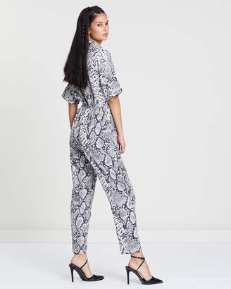 Missguided Snake Printed Shirt Jumpsuit
