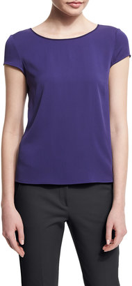 Armani Collezioni Cap-Sleeve Round-Neck Silk Blouse, Imperial Purple