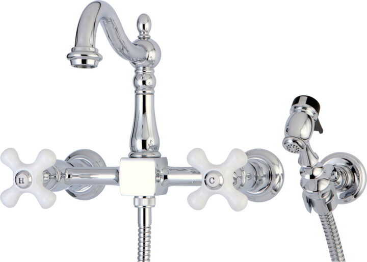 Kingston Brass KS1261PXBS Heritage Wall Mount Bridge Kitchen Faucet with Brass Sprayer, Polished Chrome