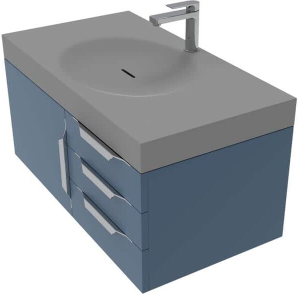 Thames 36 in. W x 19 in. D x 16.25 H Single Floating Bath Vanity in Blue in Brushed Nickel Trim w Solid Surface Gray Top