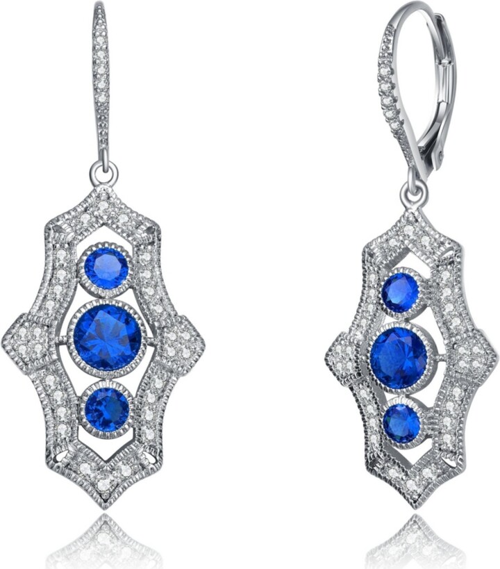 Genevive Sterling Silver Colored and Clear Round Cubic Zirconia Leverback Drop Earrings