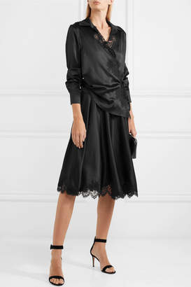 Carine Gilson Dancer Chantilly Lace-trimmed Silk-satin Skirt - Black