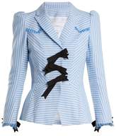 Thumbnail for your product : Andrew Gn Striped Bow Embellished Cotton Jacket - Womens - Blue White