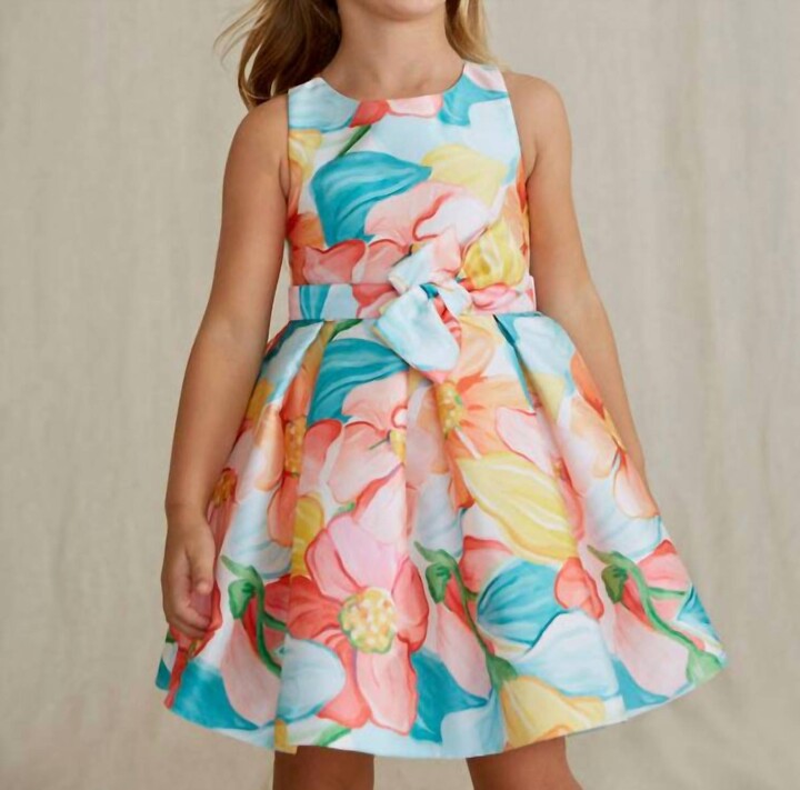 Abel & Lula Floral Mikado Print Dress In Blue