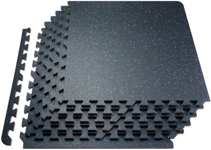 SKYSHALO Gym Floor Mats 12 Tiles Rubber Top with EVA Foam 25 in. x 25 in. x 0.56 in. T with 48 sq. ft. Coverage Black and Blue