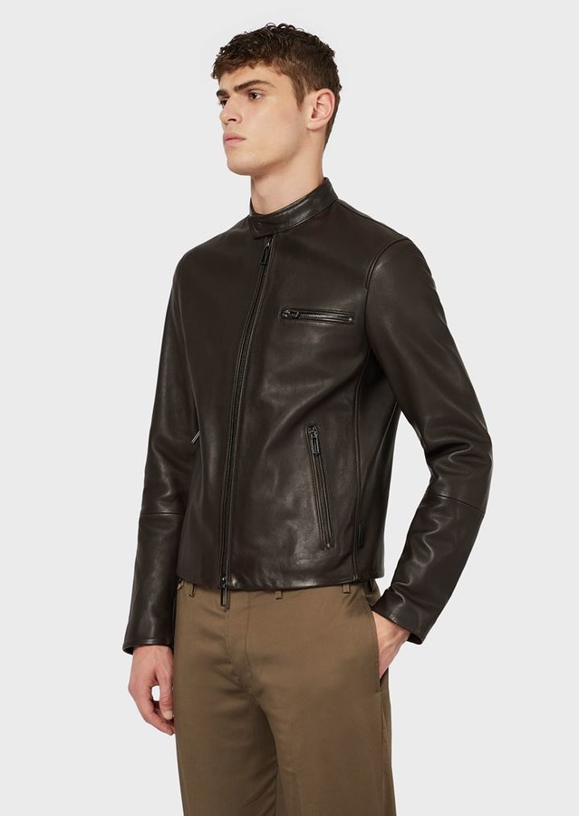 Emporio Armani Vegetable-Tanned Lambskin Nappa Leather Jacket - ShopStyle