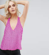 Thumbnail for your product : ASOS Petite Sequin Plunge Halter Top