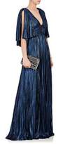 Thumbnail for your product : J. Mendel Women's Pleated Silk-Blend Lamé Deep V-Neck Gown-Navy