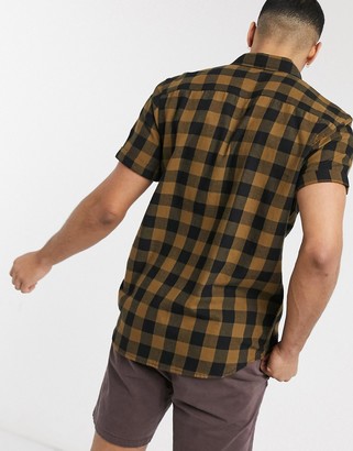 ASOS DESIGN regular short sleeve shirt in brushed mustard gingham check