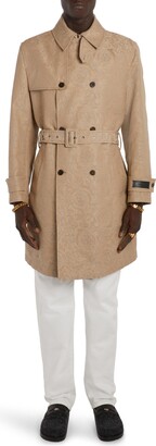 Versace Barocco Jacquard Cotton Gabardine Trench Coat