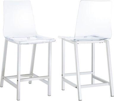 Hokku Designs Clear Bar Stools ( Of 2) - Acrylic For A Stylish Home 2Pcs Counter Modern Chairs With Stable Back And Foot Supports Dining Room Use