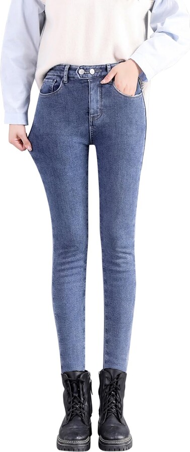 semen Womens High Waisted Fleece Lined Jeans Winter Warm Stretchy Jeggings  Soft Skinny Denim Pants - ShopStyle