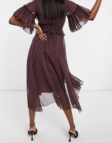 Thumbnail for your product : ASOS DESIGN Maternity flutter sleeve midi dress with pleated waist and button detail