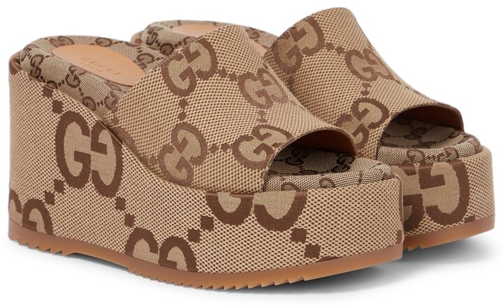 Gucci Jumbo GG wedge platform sandals - ShopStyle