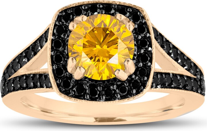 Etsy Yellow Diamond Halo Engagement Ring 14K Gold 1.56 Carat Handmade Certified