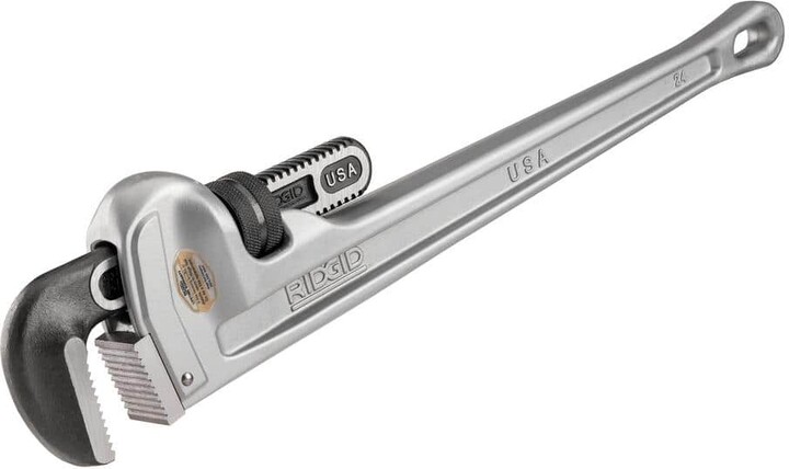 RIDGID 24 in. Aluminum Straight Pipe Wrench for Plumbing, Sturdy Plumbing Pipe Tool with Self Cleaning Threads and Hook Jaws