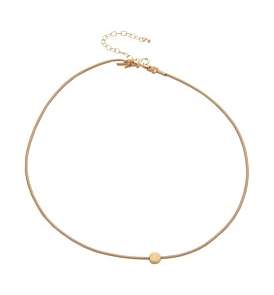 Dogeared Creme Leather Choker With Gold Plated Circle Adjustable