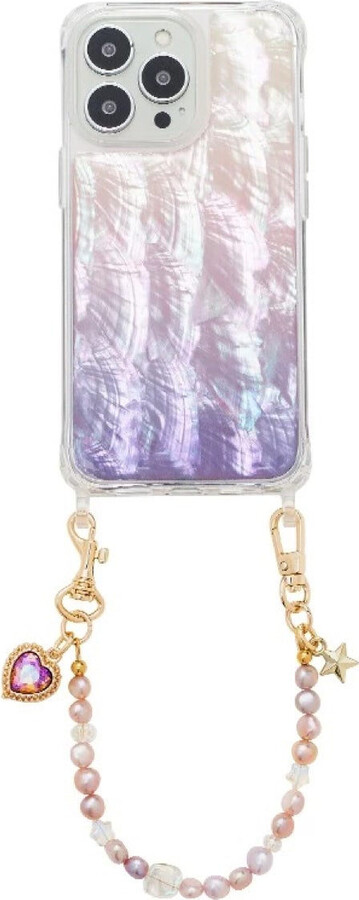 Wjy Studio London White / Purple Iridescent Purple Mother-Of-Pearl Luxe Phone Case Natural Pearl Short Chain