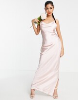 Thumbnail for your product : ASOS DESIGN Bridesmaid cami maxi slip dress in hi- shine satin with lace-up back in blush