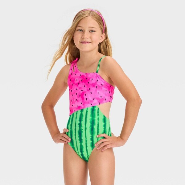 Girls' Gingham Check One Piece Swimsuit - Cat & Jack™ Green Xs