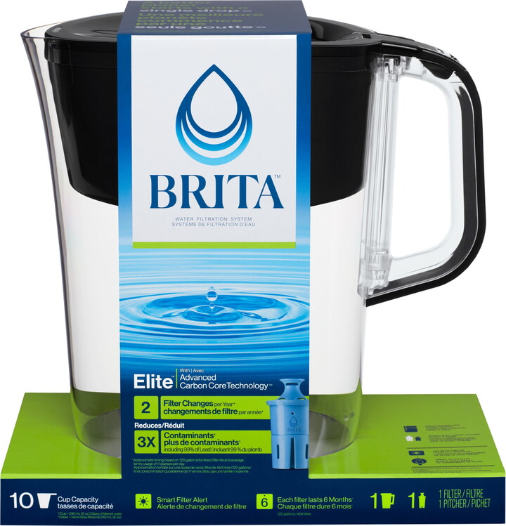 Brita Large 10 Cup Black Tahoe Water Filter Pitcher with 1 Elite Filter, Made Without BPA