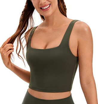 CRZ YOGA Women's Butterluxe Square Neck Sports Bra Padded Wireless Crop Top Gym Workout Tank